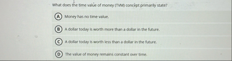 Solved What does the time value of money (TVM) ﻿concept | Chegg.com