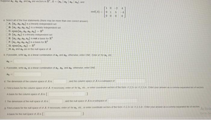 Solved Suppose a1,a2,λs, and a4 are vectors in | Chegg.com