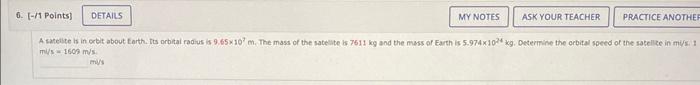 Solved mils =1600 m/s. mils | Chegg.com