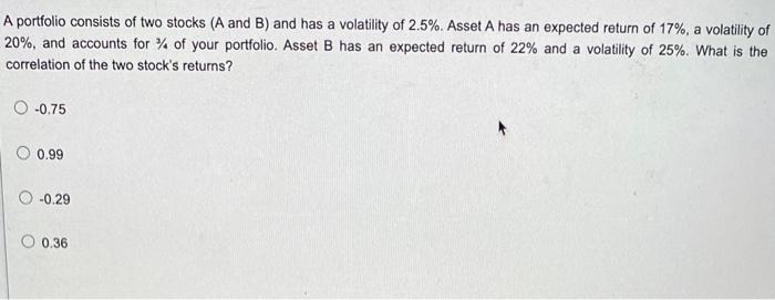 Solved A portfolio consists of two stocks (A and B) and has | Chegg.com