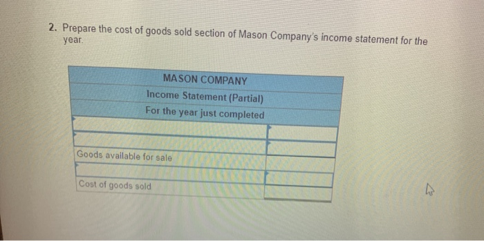 2 Prepare The Cost Of Goods Sold Section Of Mason Chegg 