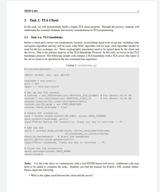 Perform Transport Layer Security Lab in Ubuntu seed | Chegg.com