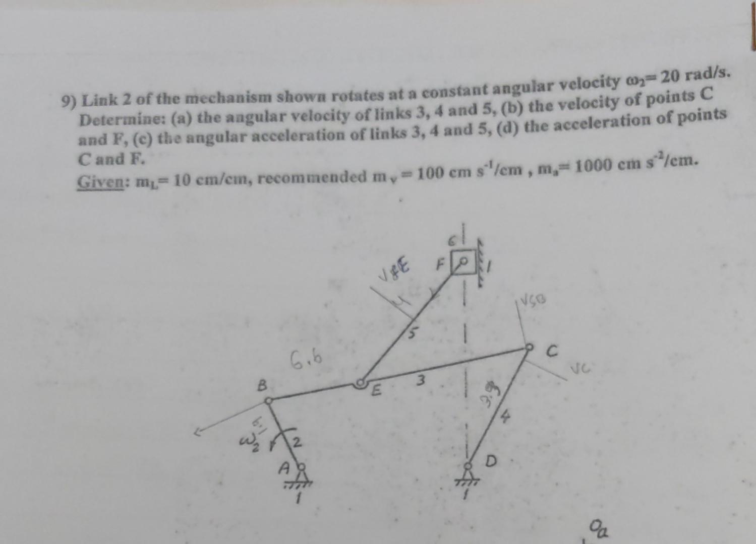 Solved 9) Link 2 Of The Mechanism Shown Rotates At A | Chegg.com