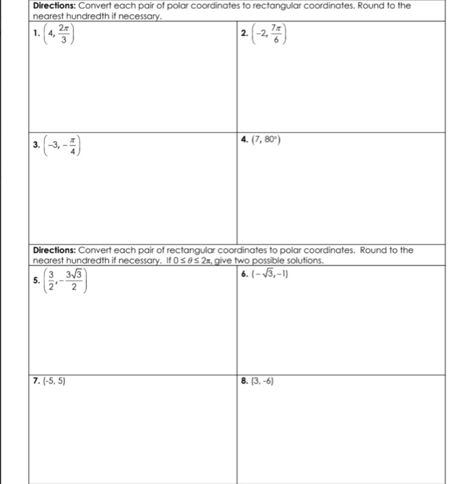 Solved Directions: Convert each pair of polar coordinates to | Chegg.com
