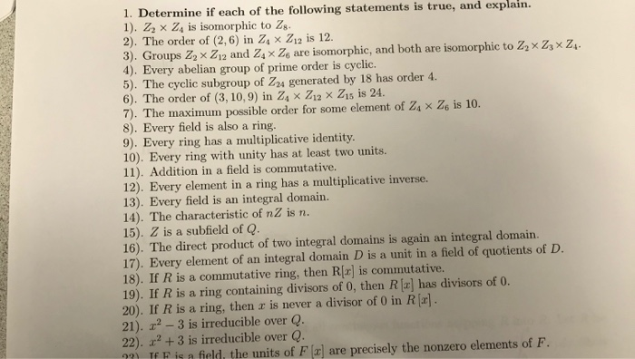 Solved 1. Determine if each of the following statements is | Chegg.com