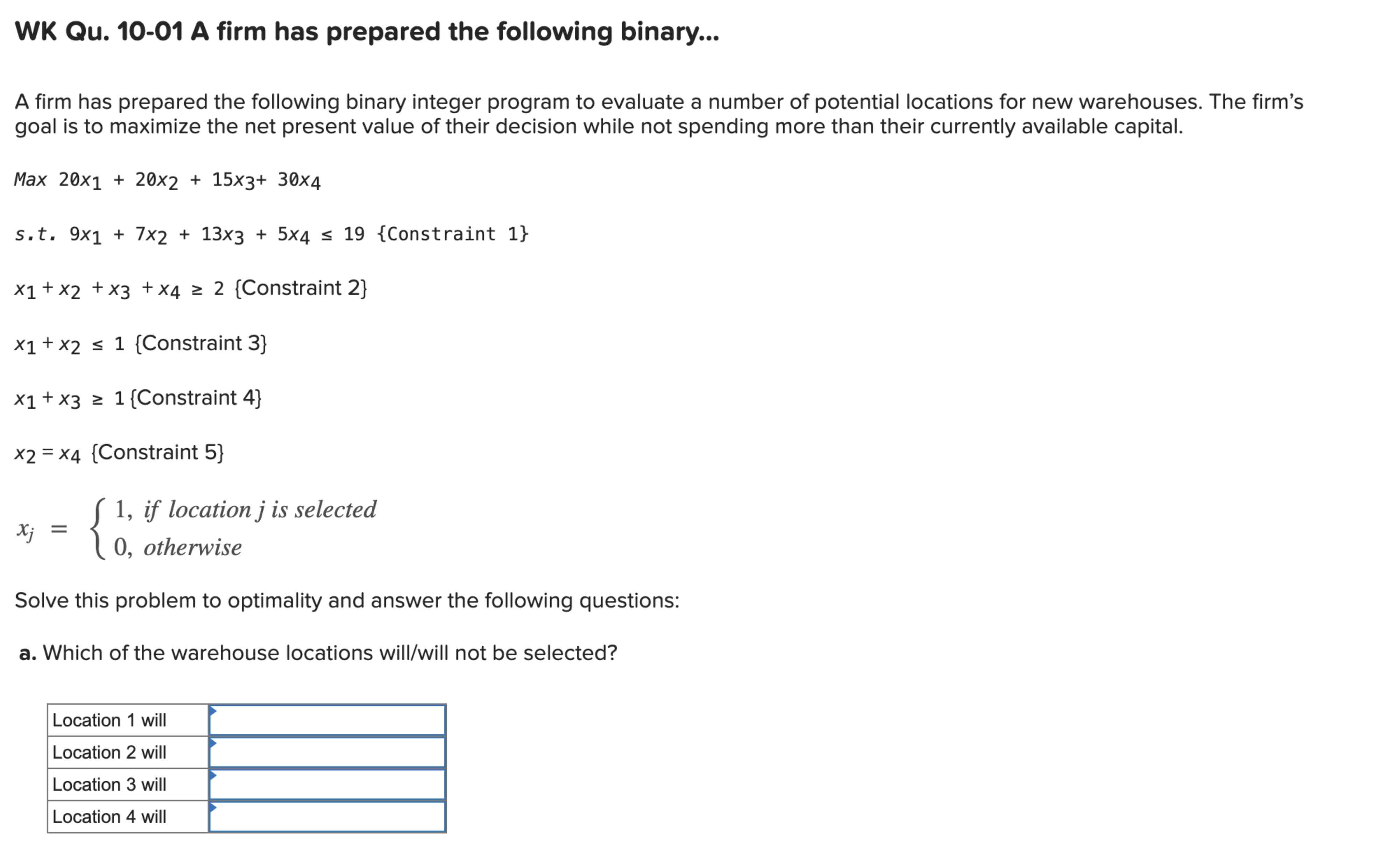 Solved WK Qu. 10-01 ﻿A firm has prepared the following | Chegg.com