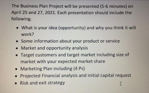 Solved The Business Plan Project Will Be Presented (5-6 | Chegg.com