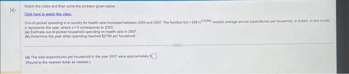 \( x \) represents the year, where \( x=0 \) coresponds to 2003
(a) Eivimate out-od.pocket household spending on heath care i