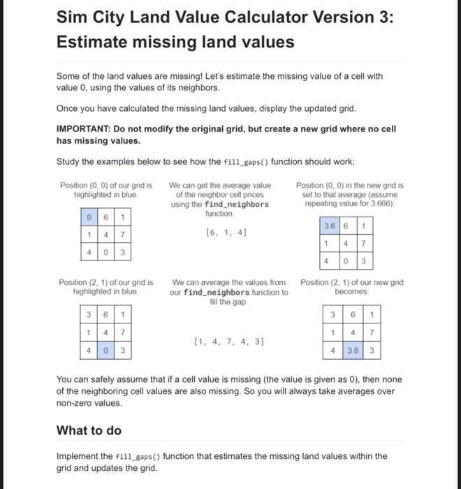 Solved Sim City Land Value Calculator Version 2 Find