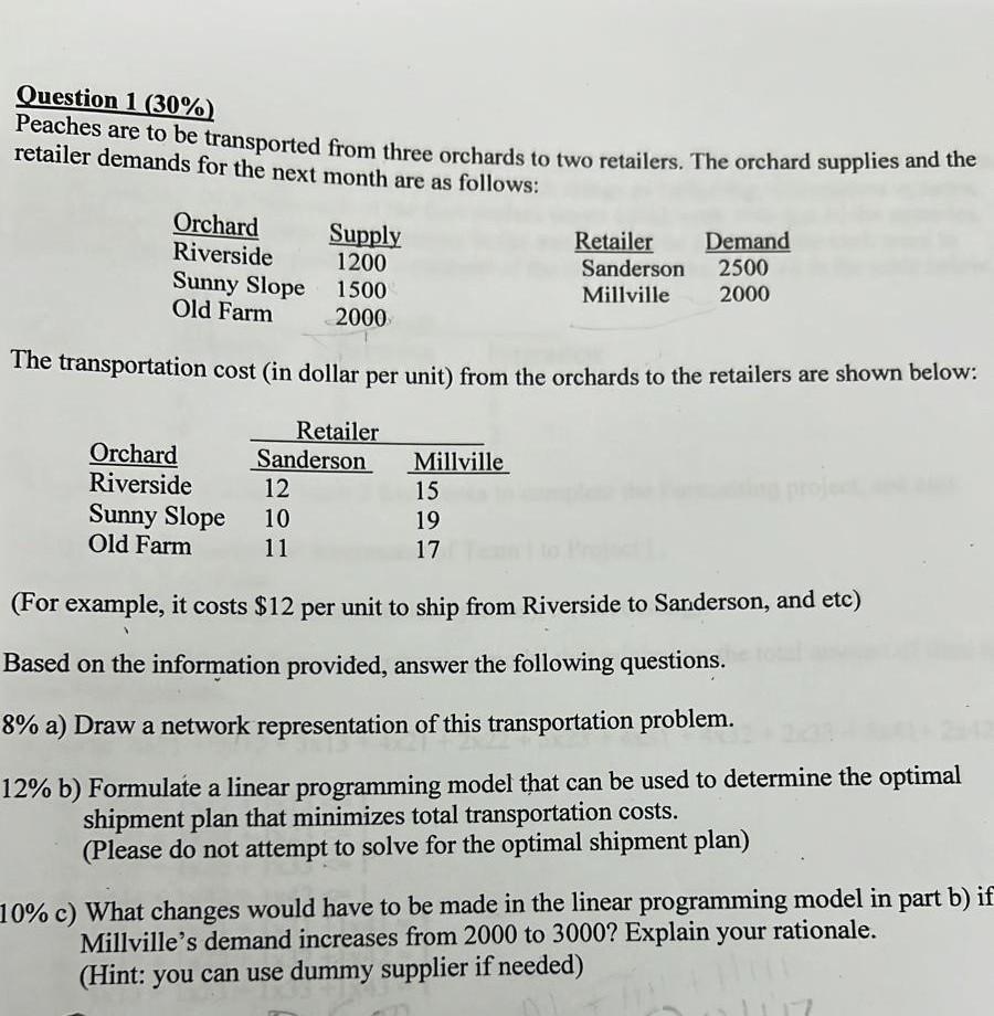 Solved Question 1(30) Peaches are to be transported from