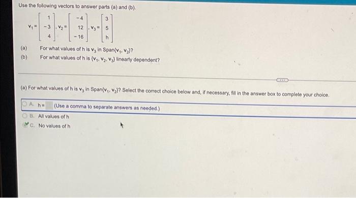 Solved Use the following vectors to answer parts (a) and | Chegg.com