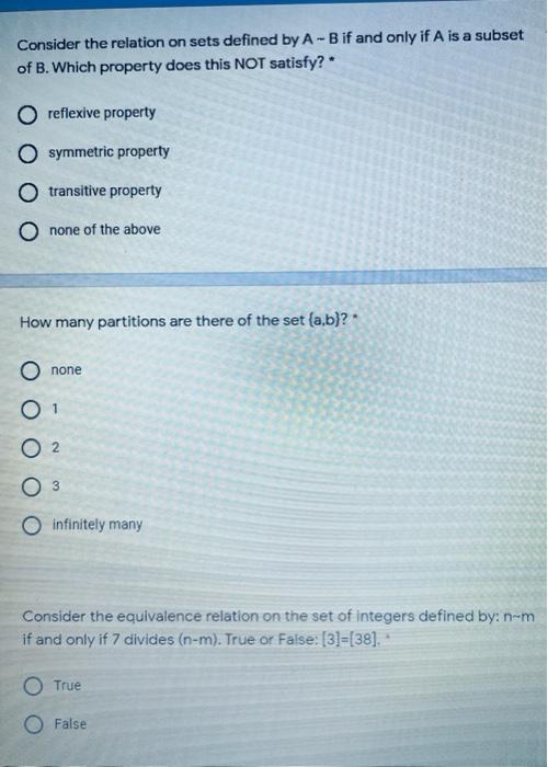 Solved Consider The Relation On Sets Defined By A - B If And | Chegg.com