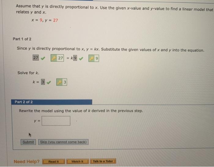 Solved Assume That Y Is Directly Proportional To X Use The Chegg
