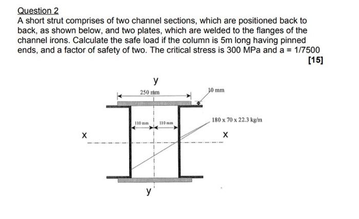 Solved Question 2 A short strut comprises of two channel | Chegg.com