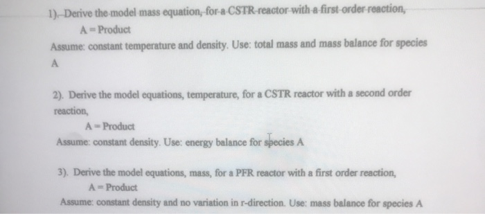 Solved 1)-Derive the model mass equation, | Chegg.com