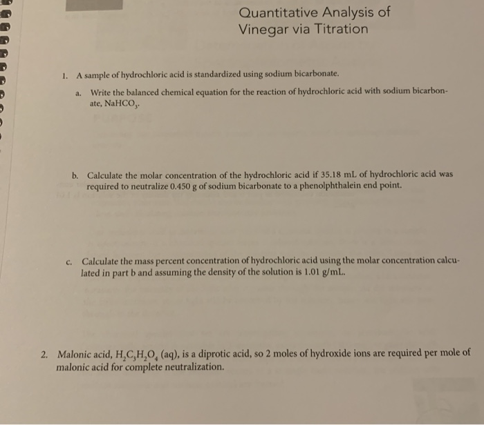 Solved Quantitative Analysis of Vinegar via Titration A. | Chegg.com
