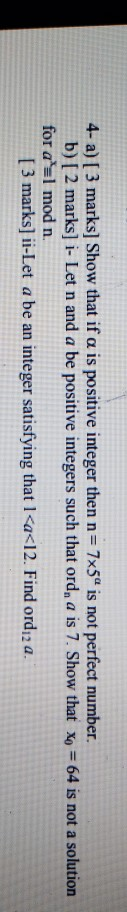 Solved 4- a) [ 3 marks] Show that if a is positive integer | Chegg.com