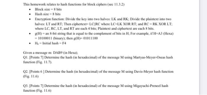 Solved This homework relates to hash functions for block | Chegg.com