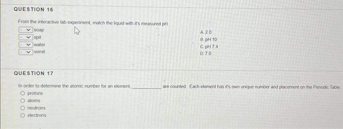 Solved From the interactive lab experiment, match the liquid | Chegg.com