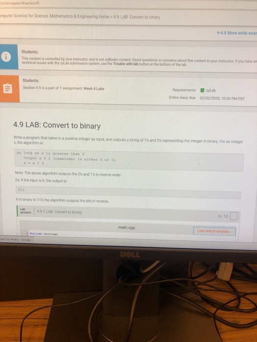 2020/chapter/4/section/ mouter Science for Science, Mathematics & Engineering home > 4.9.LAB Convert to binary 4.8 More while