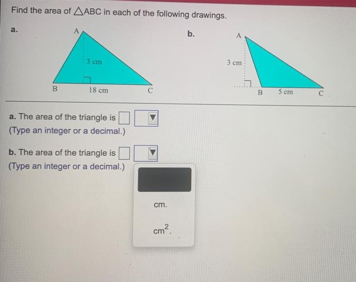 Solved Find the area of ABC in each of the following | Chegg.com