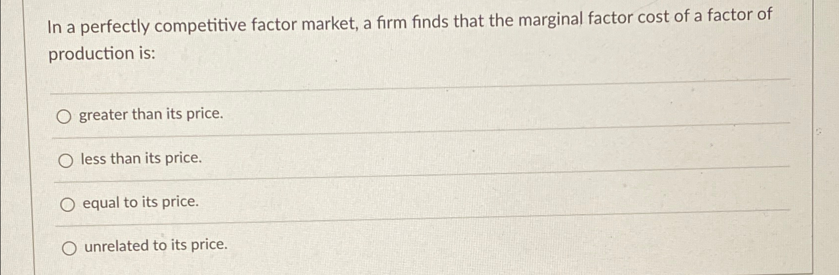 Solved In A Perfectly Competitive Factor Market A Firm Chegg