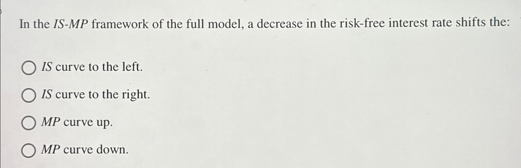 Solved In the IS-MP ﻿framework of the full model, a decrease | Chegg.com