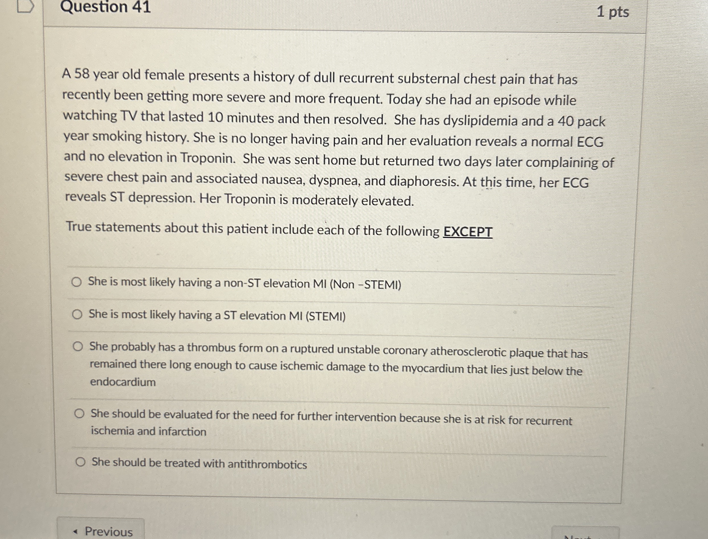 Solved A 58 ﻿year old female presents a history of dull | Chegg.com