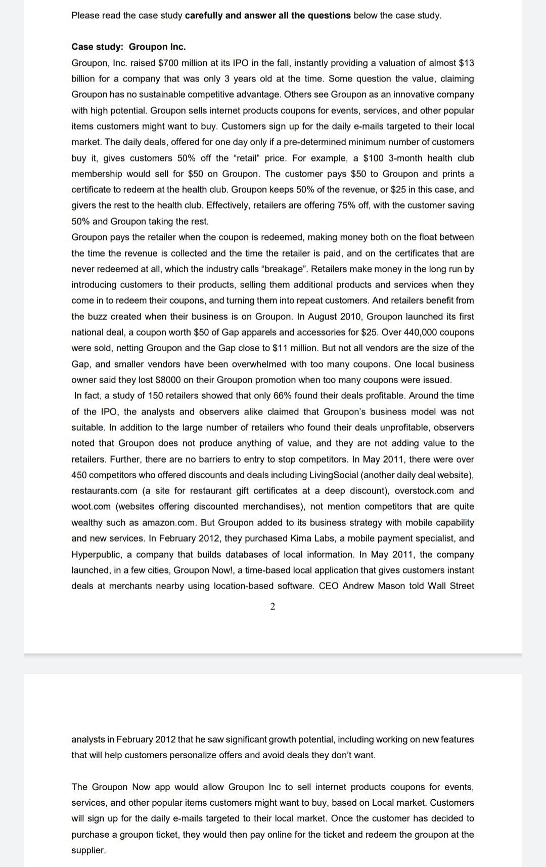Solved Please read the case study carefully and answer all | Chegg.com