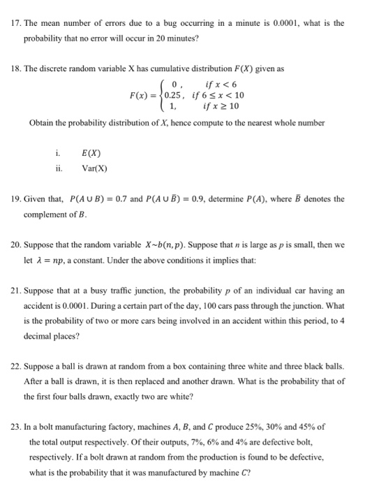 Solved 17. The mean number of errors due to a bug occurring | Chegg.com