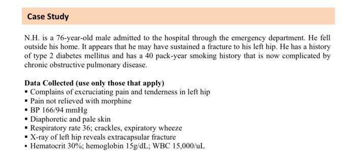 Solved Case Study N.H. Is A 76-year-old Male Admitted To The | Chegg.com