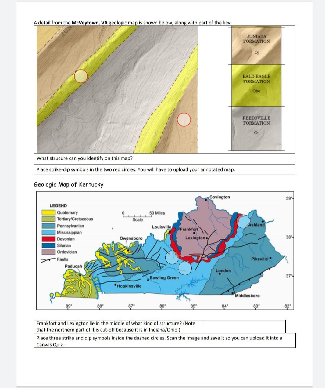 Solved A detail from the McVeytown, VA geologic map is shown | Chegg.com