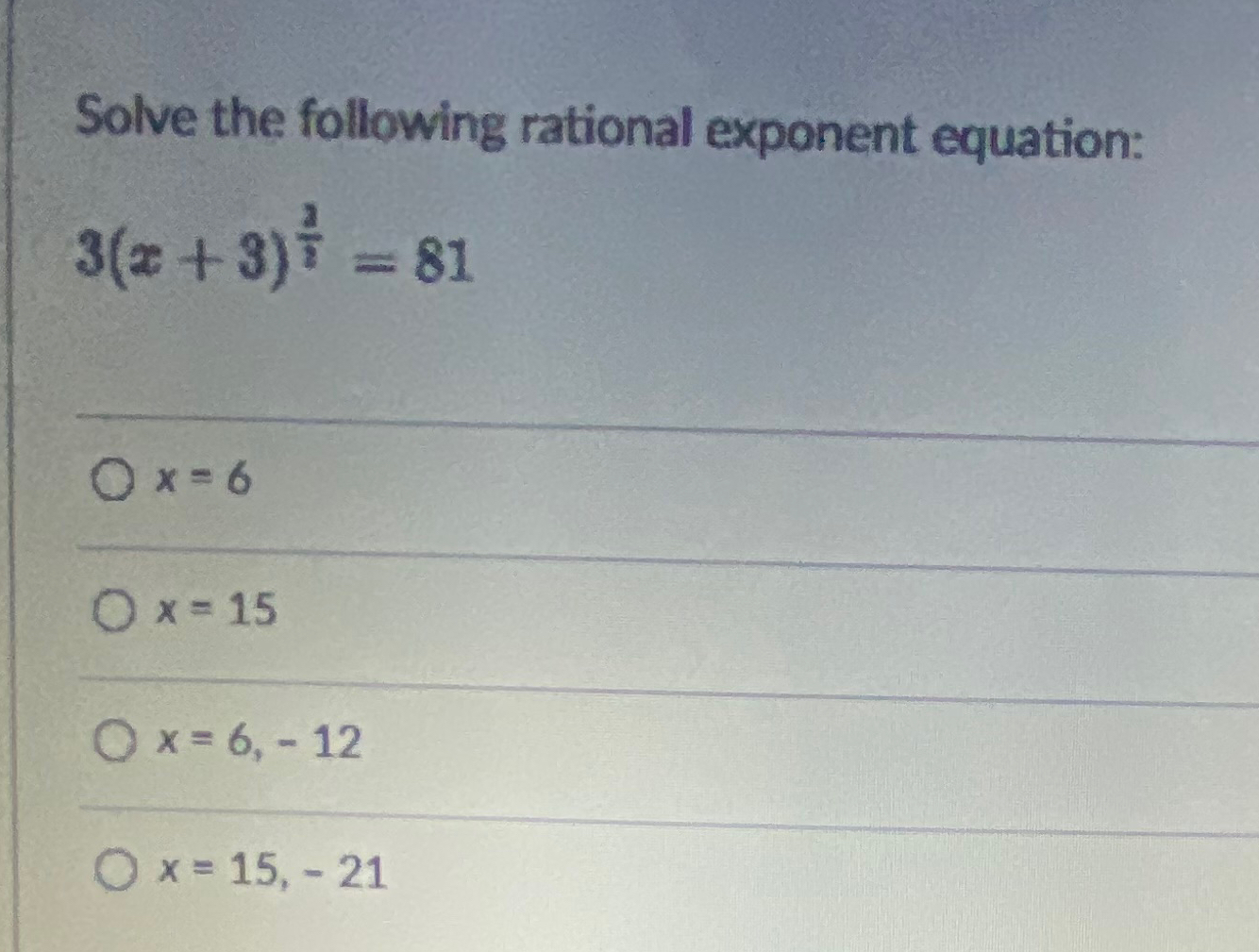 Solved Solve the following rational exponent | Chegg.com