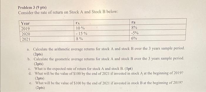 Solved Problem 3(9pts) Consider the rate of return on Stock | Chegg.com