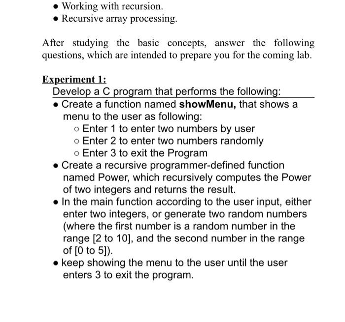 Solved . Working with recursion. • Recursive array | Chegg.com
