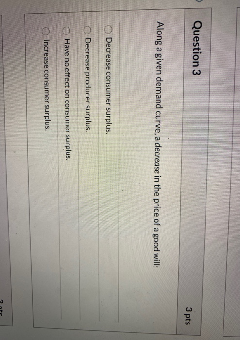 Solved Question 3 3 pts Along a given demand curve, a | Chegg.com