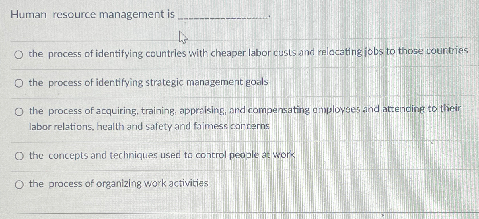 Solved Human resource management isthe process of | Chegg.com