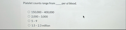 Solved Platelet counts range from q, ﻿per ul | Chegg.com