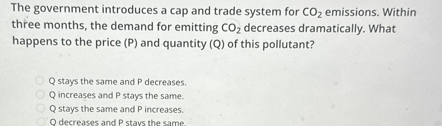 Solved The government introduces a cap and trade system for | Chegg.com