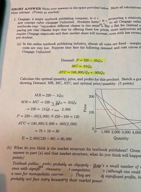 Solved SHORT ANSWER Write your answers in the space provided | Chegg.com
