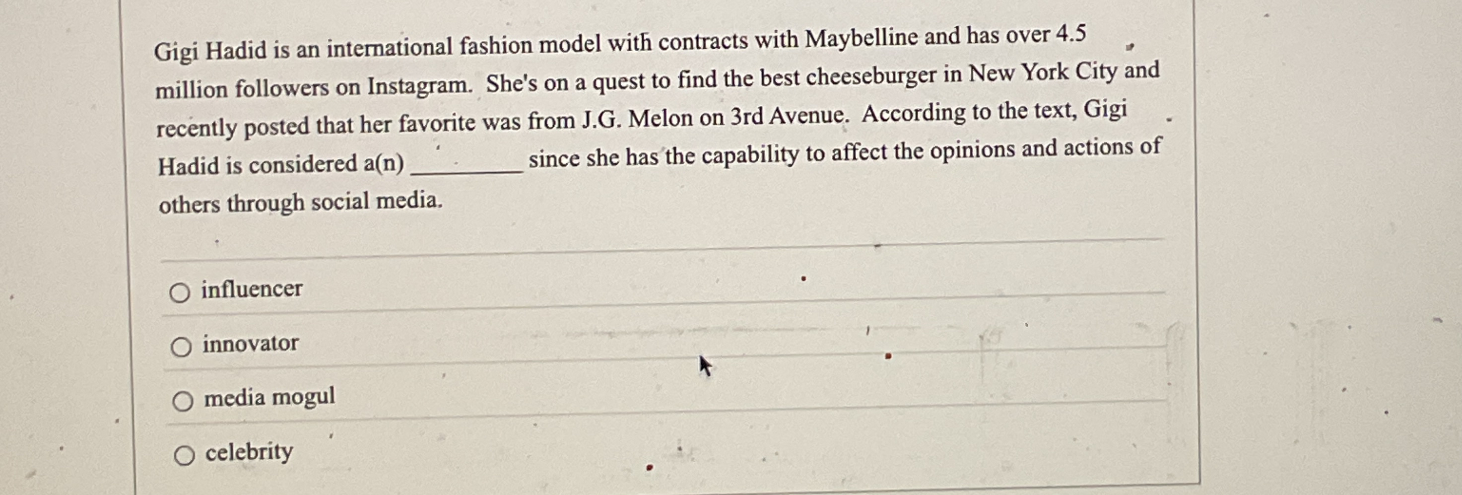 Solved Gigi Hadid is an intemational fashion model with | Chegg.com
