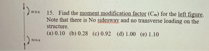 Solved ) 30- 15. Find the moment modification factor (Cm) | Chegg.com