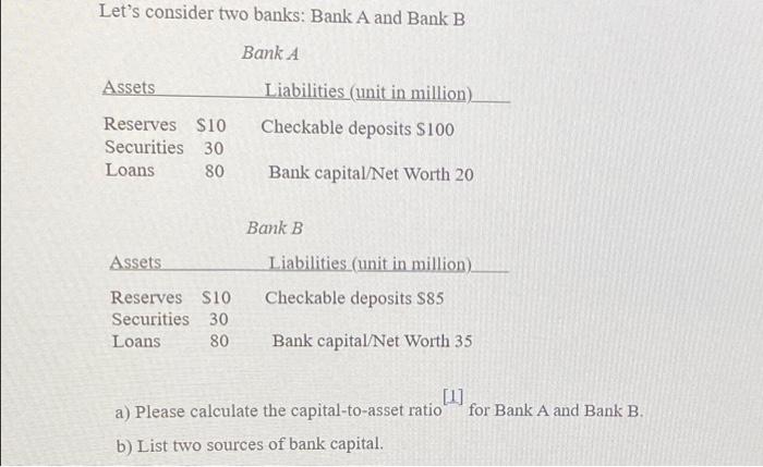 Solved Let's consider two banks: Bank A and Bank B Bank A | Chegg.com
