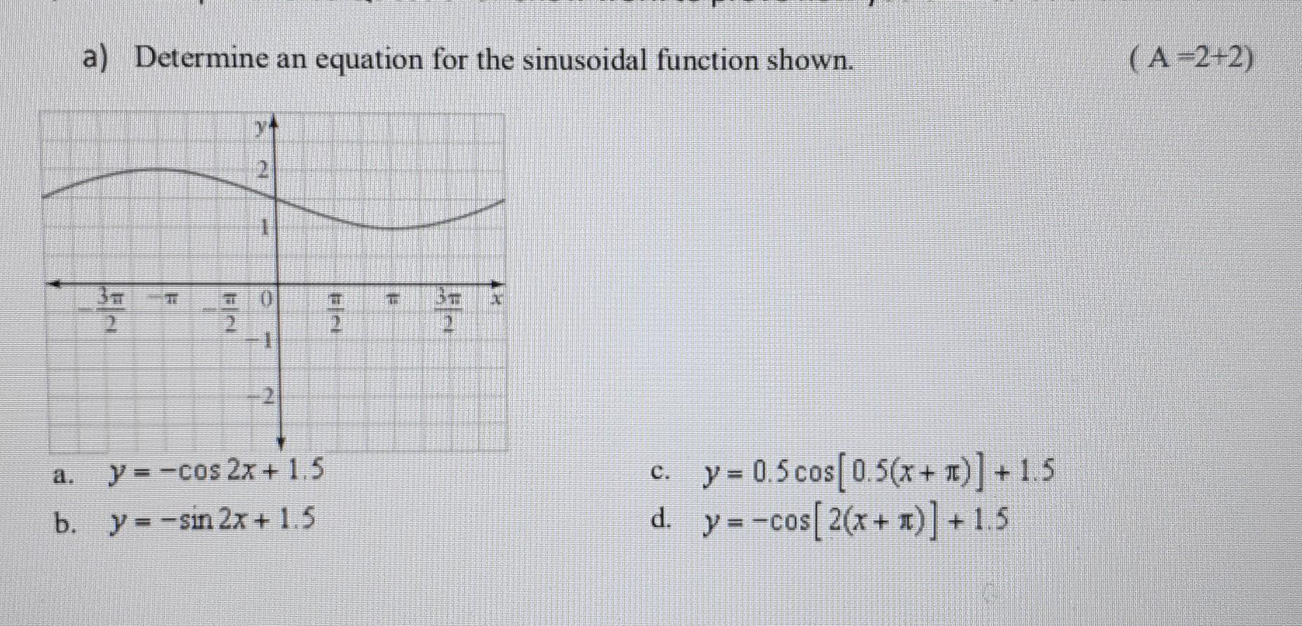 Solved a) Determine an equation for the sinusoidal function | Chegg.com