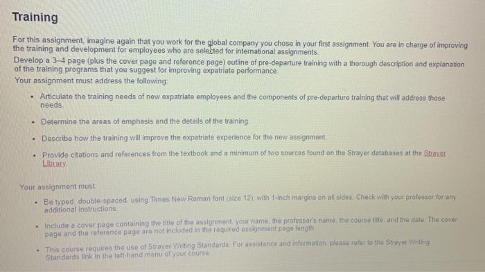 Solved Training For this assignment, imagine again that you | Chegg.com