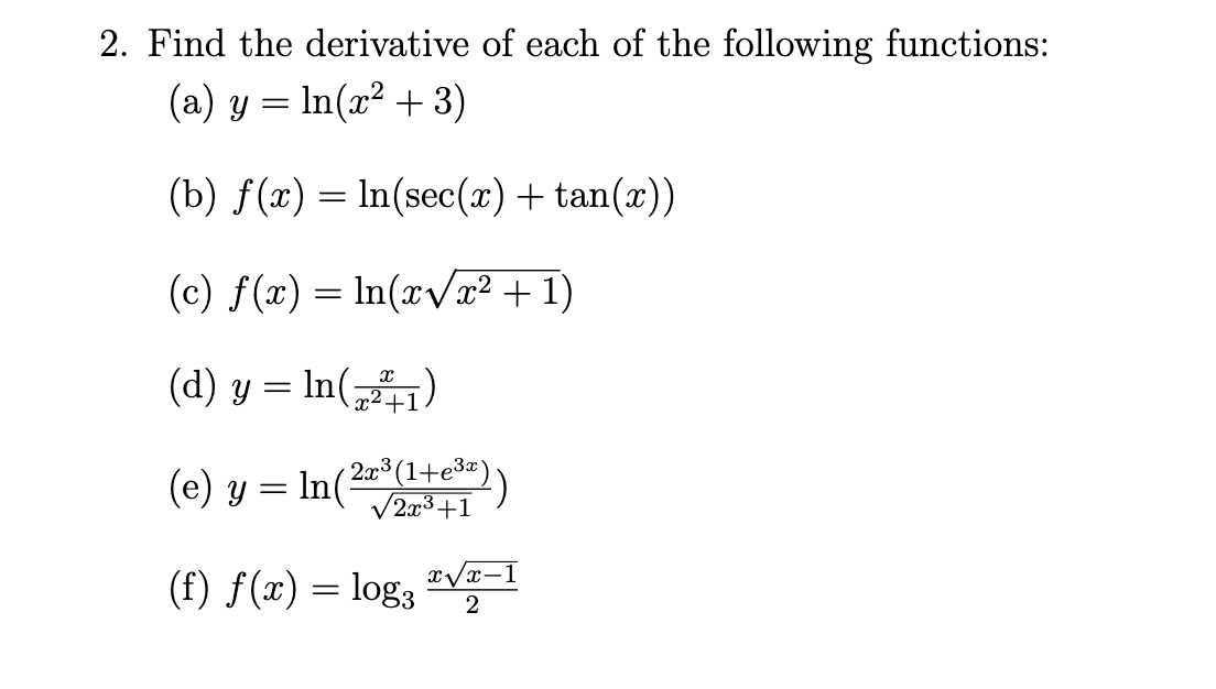 Solved Find the derivative of each of the following | Chegg.com