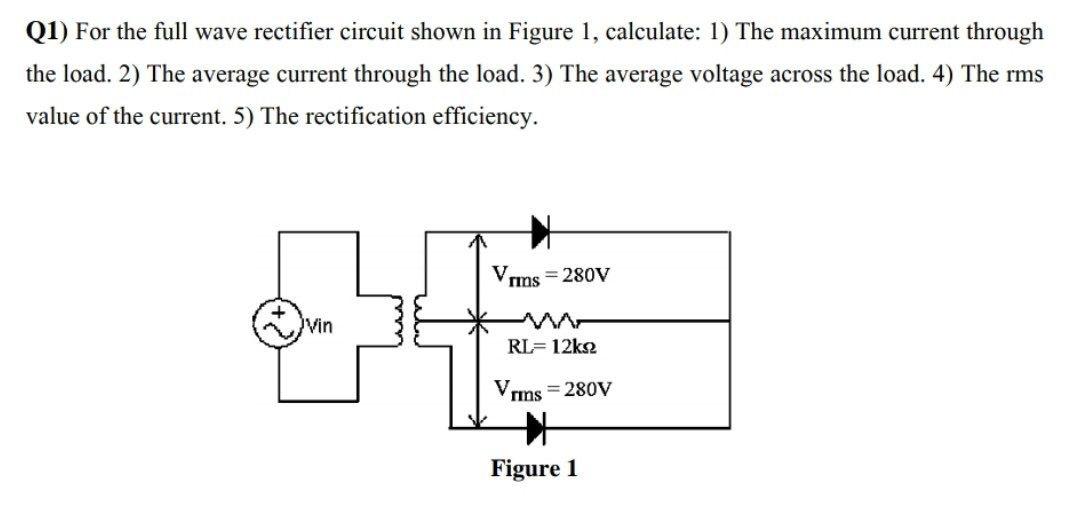 Solved Q1) For the full wave rectifier circuit shown in | Chegg.com