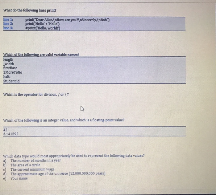 Solved What do the following lines print? line 1: line 2: | Chegg.com