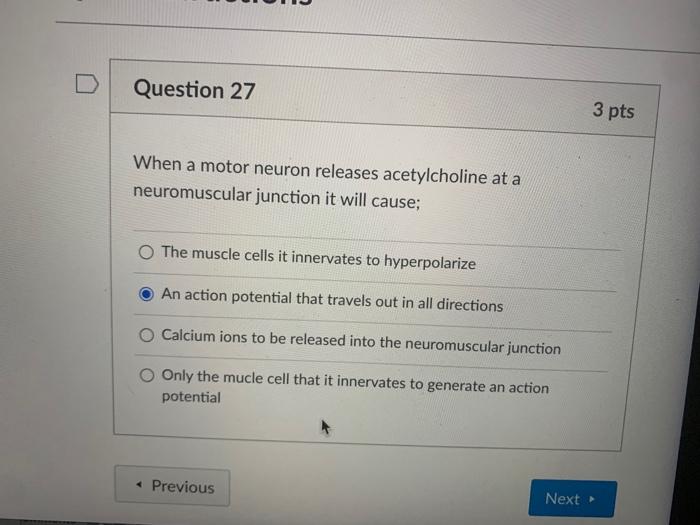 Solved Question 27 3 pts When a motor neuron releases | Chegg.com