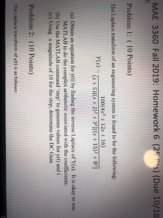 Mae 3360 Fall 2019 Homework 6 25 Pts Due 10 18